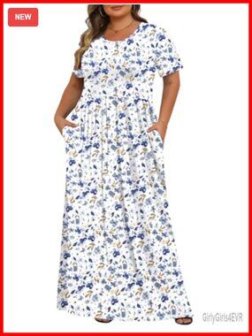 Tencede Plus Size Maxi Dress with Pockets Rayon Spandex Casual Summer
